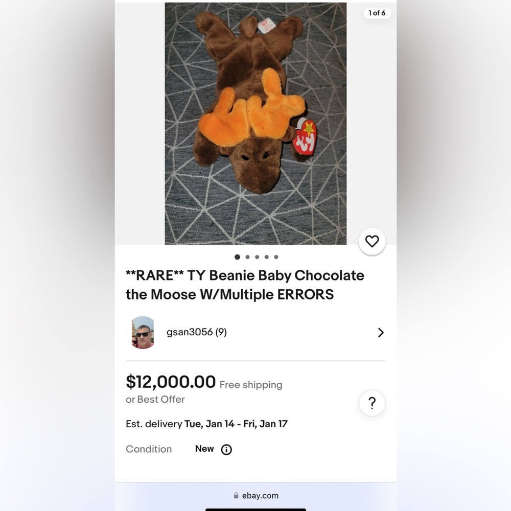 VINTAGE Ty The ORIGINAL Beanie Baby Collection “CHOCOLATE” Moose, RARE!!!! - Picture 5 of 6